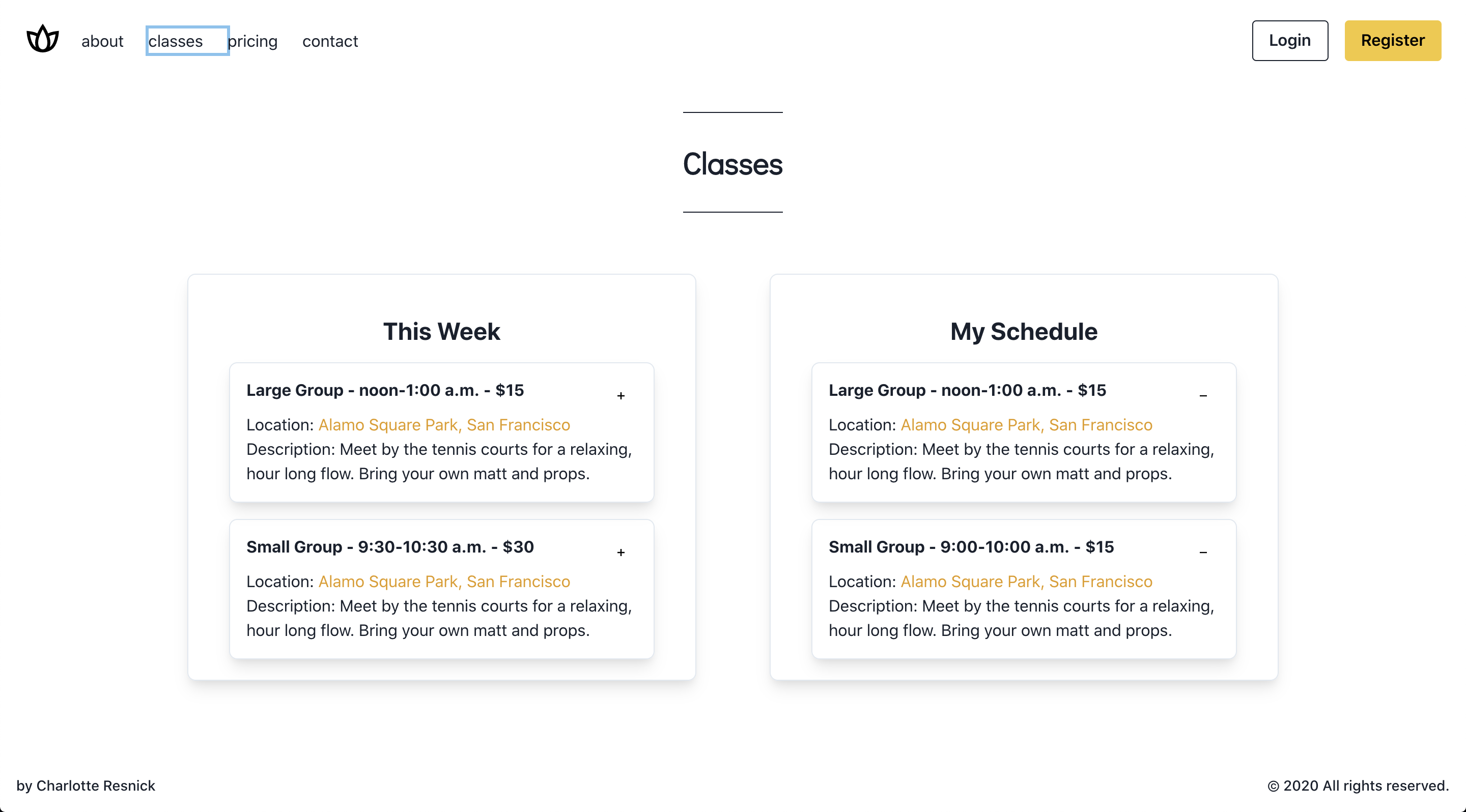 Classes Page