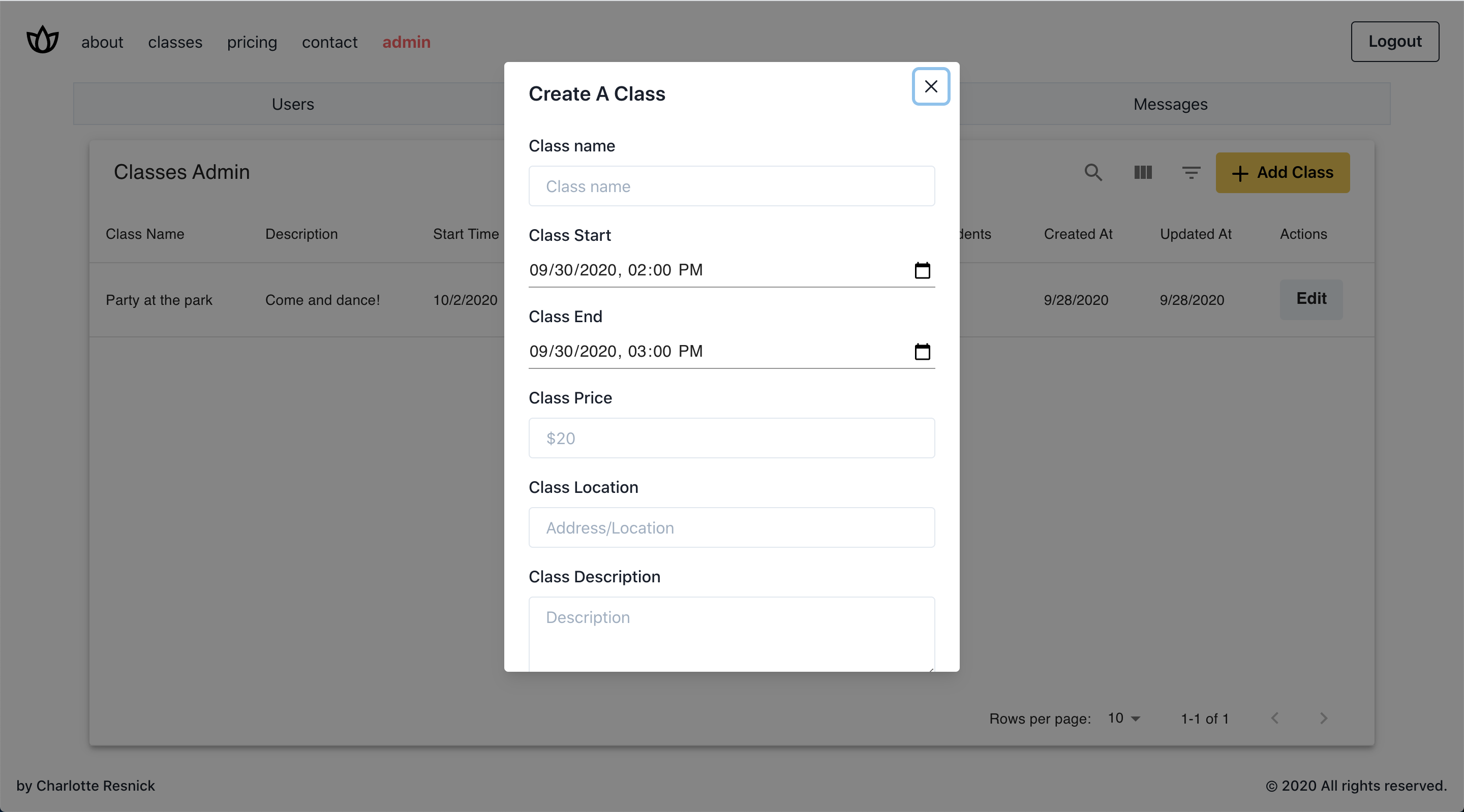 Create Class Modal